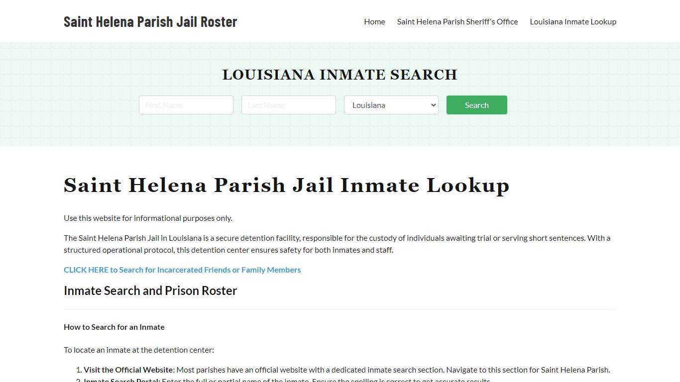 Saint Helena Parish Jail Roster Lookup, LA, Inmate Search